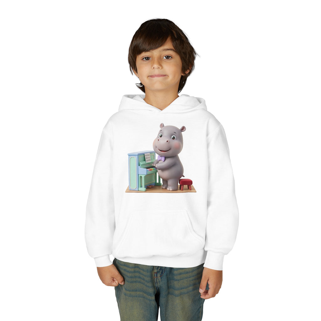 Hippo Piano Kids Hoodie – Cute Musical Animal Sweatshirt for Toddlers & Children Printify