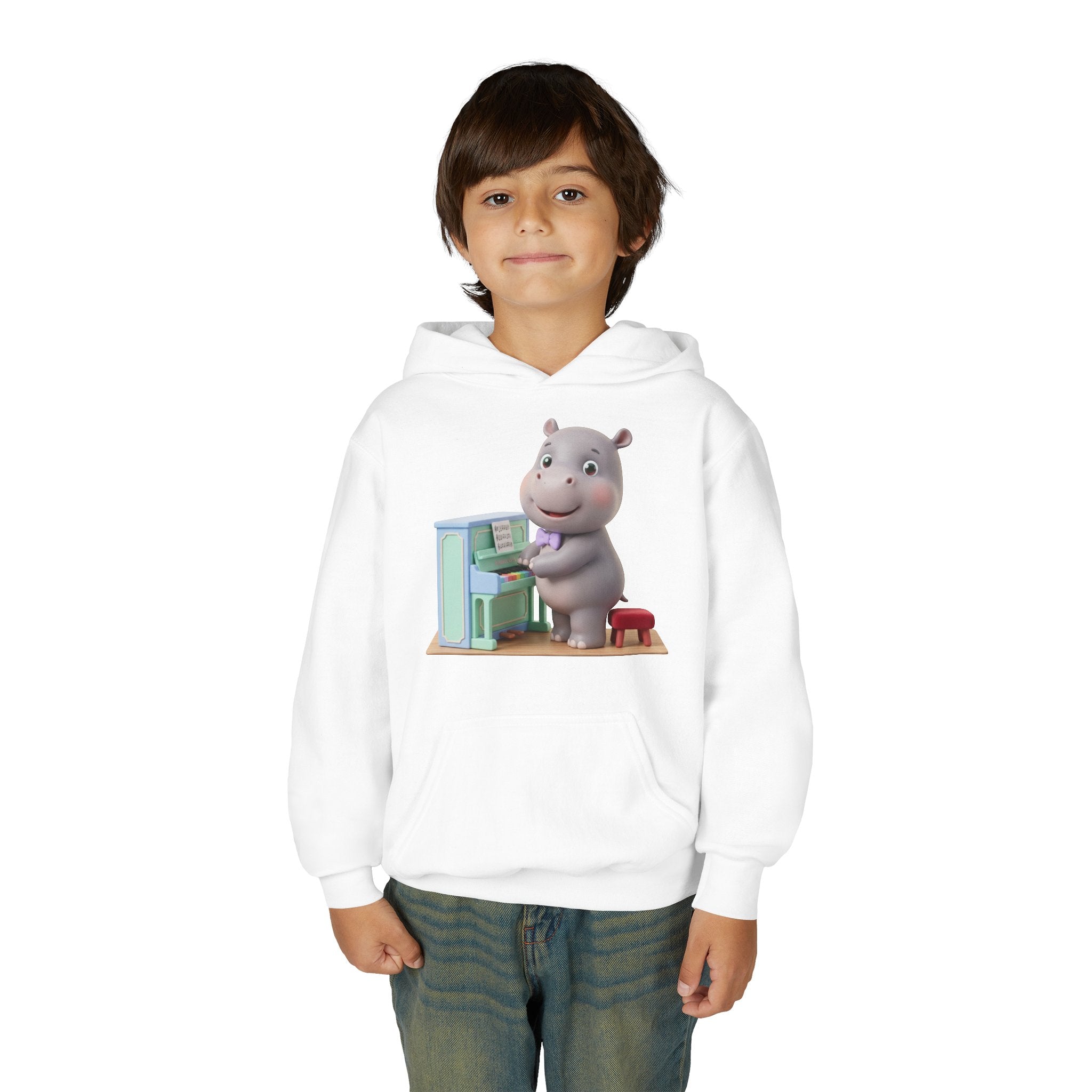 Hippo Piano Kids Hoodie – Cute Musical Animal Sweatshirt for Toddlers & Children Printify
