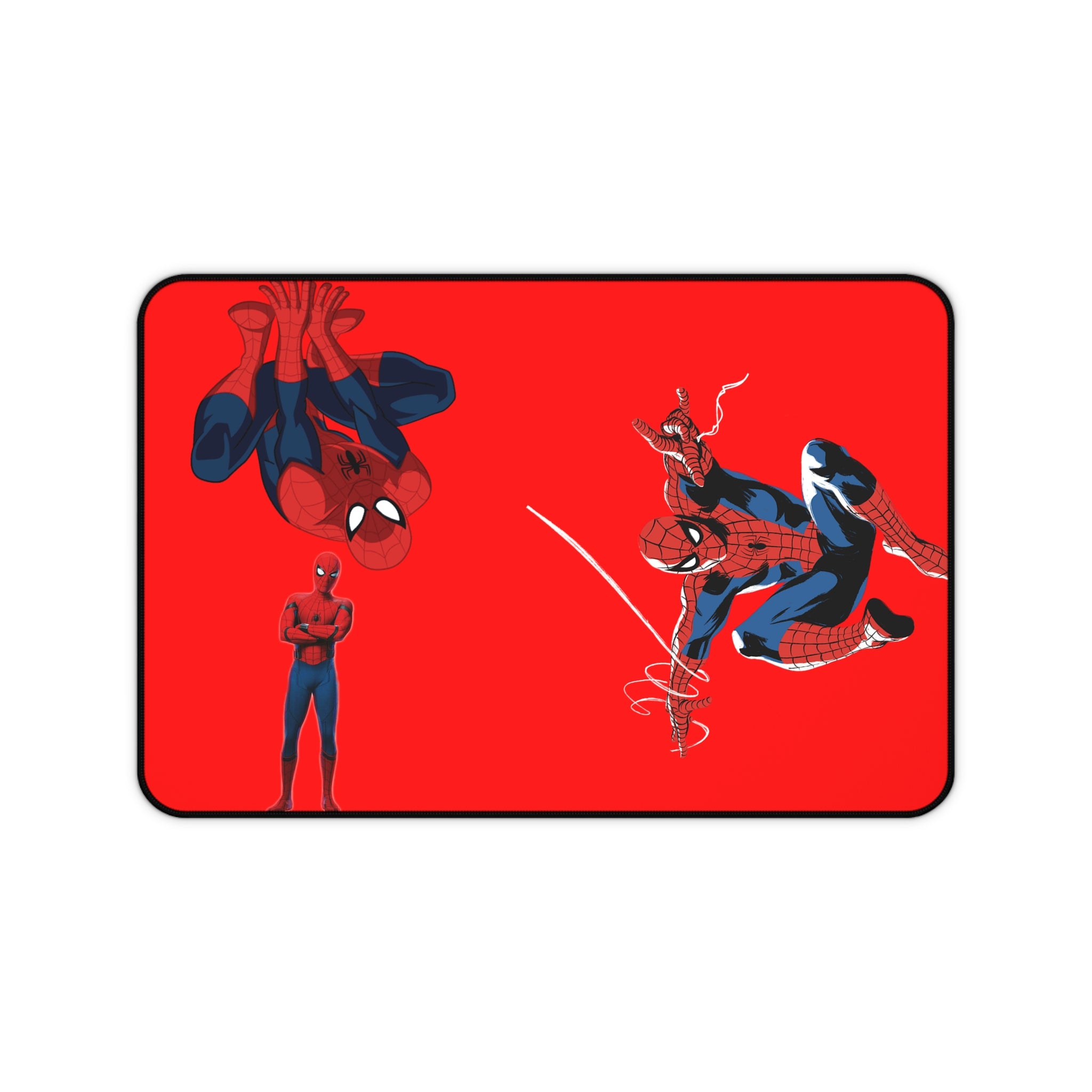 Red Web-Slinger Illustration Desk Mat | Comic Hero Action Scene Printify