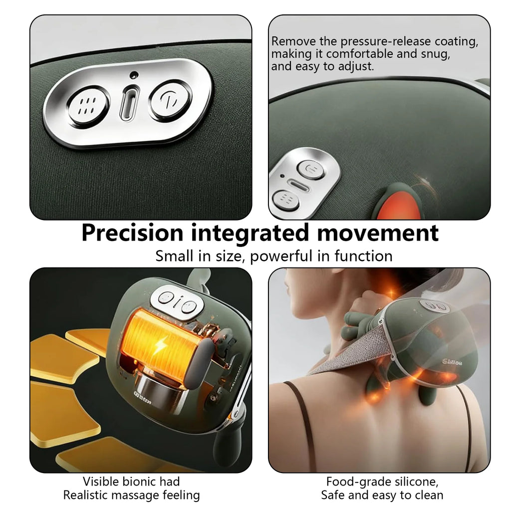 USB Rechargeable Neck & Shoulder Massager 2000mAh Battery 3 Massage Modes 2 Heating Levels 40°C/45°C Hot Compress 4D Kneading Ergonomic Wireless Massage Device for Home Office Travel Shoppingdorf