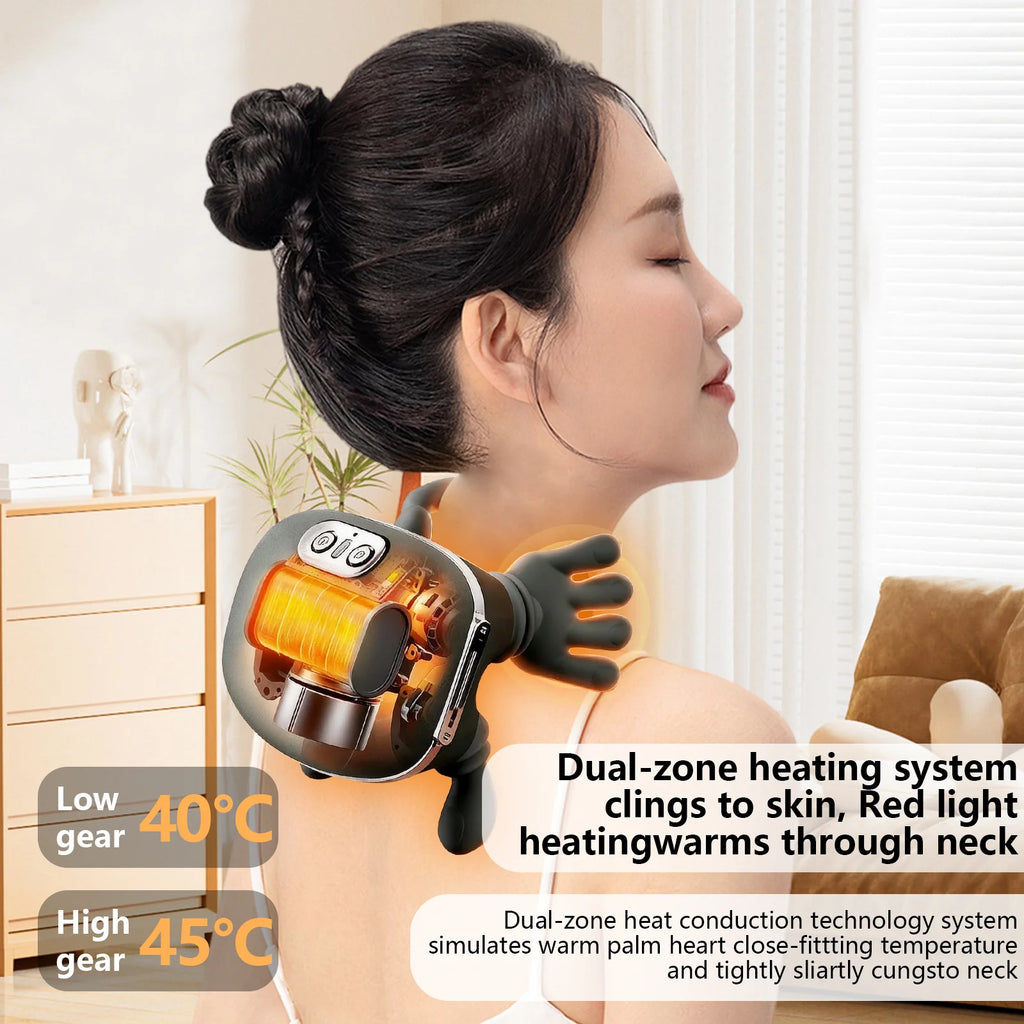 USB Rechargeable Neck & Shoulder Massager 2000mAh Battery 3 Massage Modes 2 Heating Levels 40°C/45°C Hot Compress 4D Kneading Ergonomic Wireless Massage Device for Home Office Travel Shoppingdorf