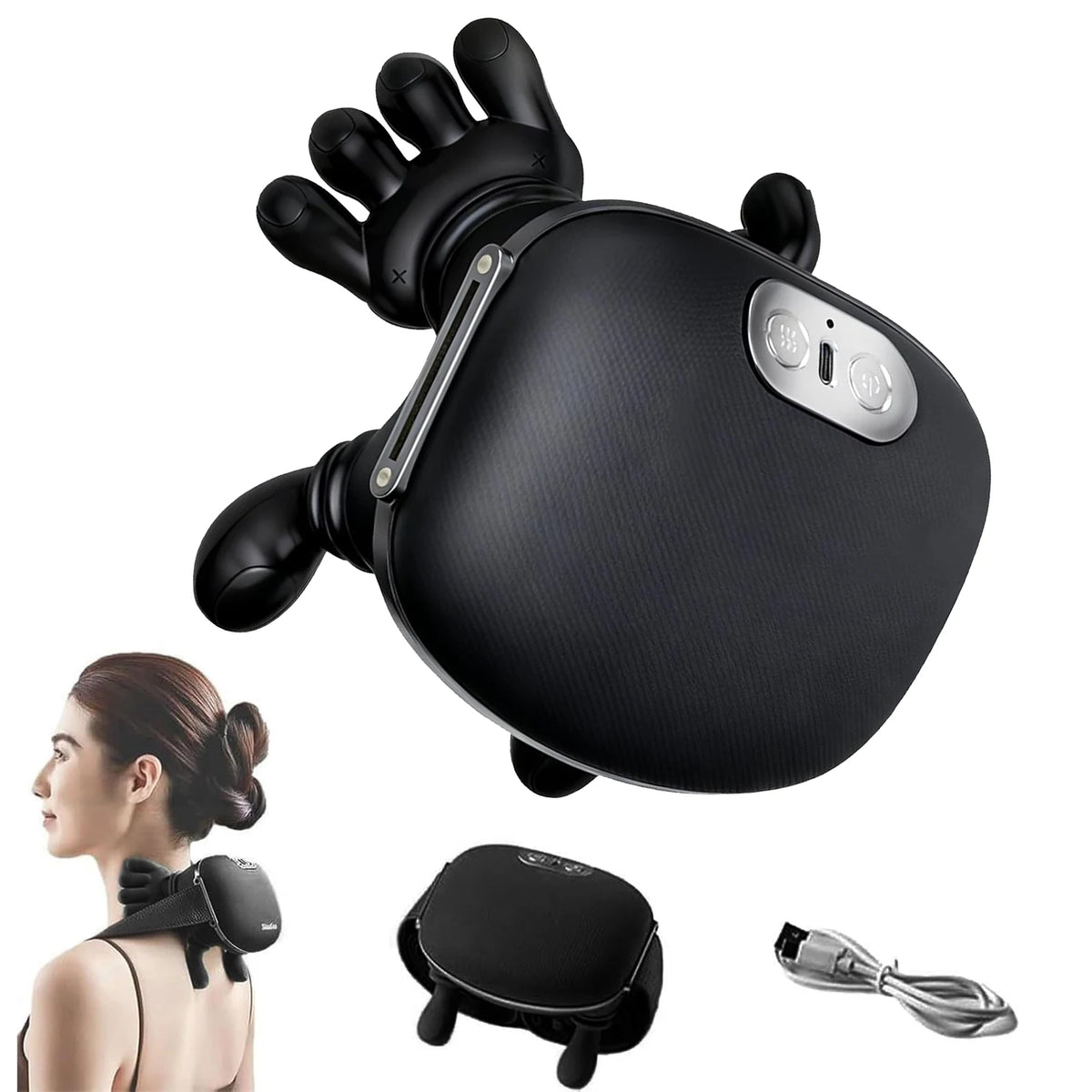 USB Rechargeable Neck & Shoulder Massager 2000mAh Battery 3 Massage Modes 2 Heating Levels 40°C/45°C Hot Compress 4D Kneading Ergonomic Wireless Massage Device for Home Office Travel Shoppingdorf