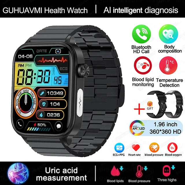Smartwatch mit EKG, Blutdruck, Bluetooth-Telefonie & IP68 – 1,96 Zoll AMOLED – Für Android & iOS Shoppingdorf