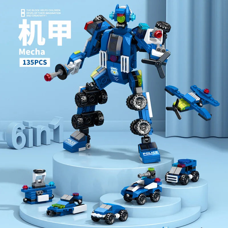 6-in-1 Bausteinset – Zug, Roboter, Hubschrauber & mehr – Lego-kompatibel Spieldorf