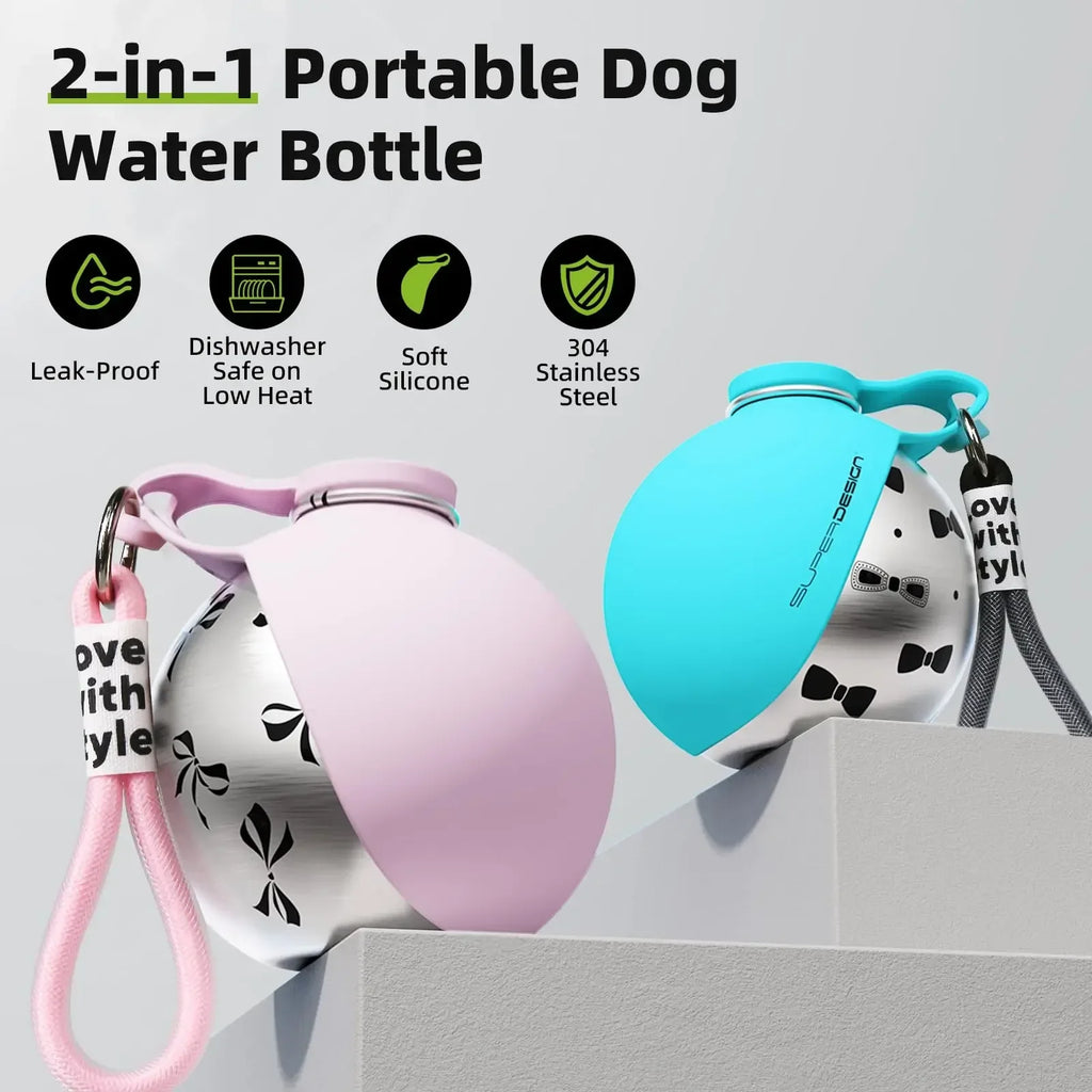 285ML Portable Leak Proof Pet Drinking Pot Outdoor Water Feeding Tool for Walking Pet 304 Stainless Steel Foldable Silicone Sink Shoppingdorf