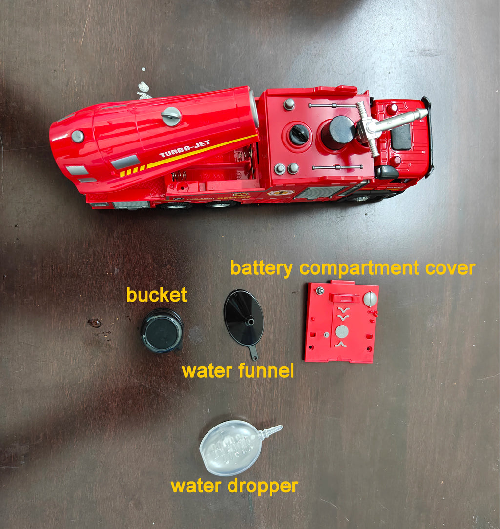 Feuerwehrauto Modell 1:32 – Mit Licht, Sound, Wasserspritzer & Rückzugmotor Spieldorf