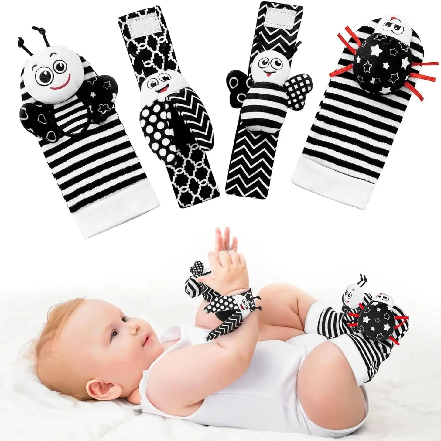 Baby Handgelenk- & Knöchelrasseln – Tier-Set für 0–24 Monate Spieldorf
