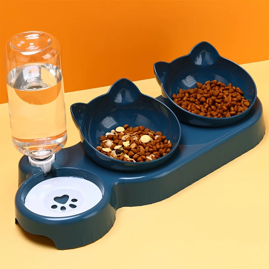 3-in-1 Katzennapf-Set mit Wasserspender – Geneigt, nackenschonend & mit Schwerkraft-Trinkflasche Shoppingdorf