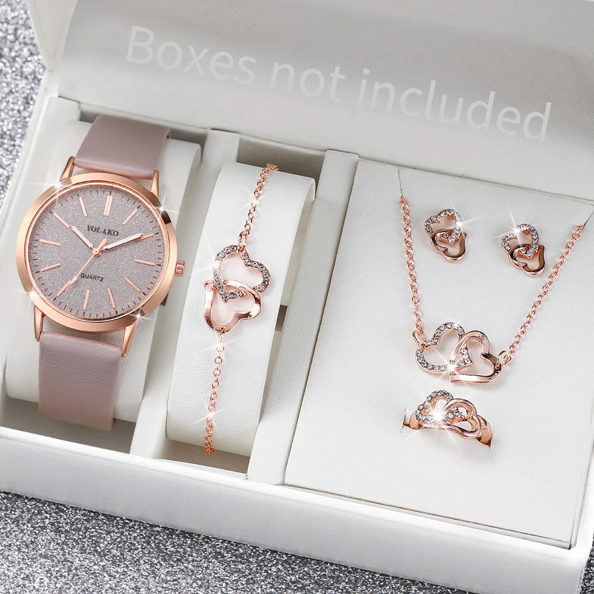 Damen Schmuckset – Quarzuhr mit Lederband & 5 Schmuckstücke Shoppingdorf