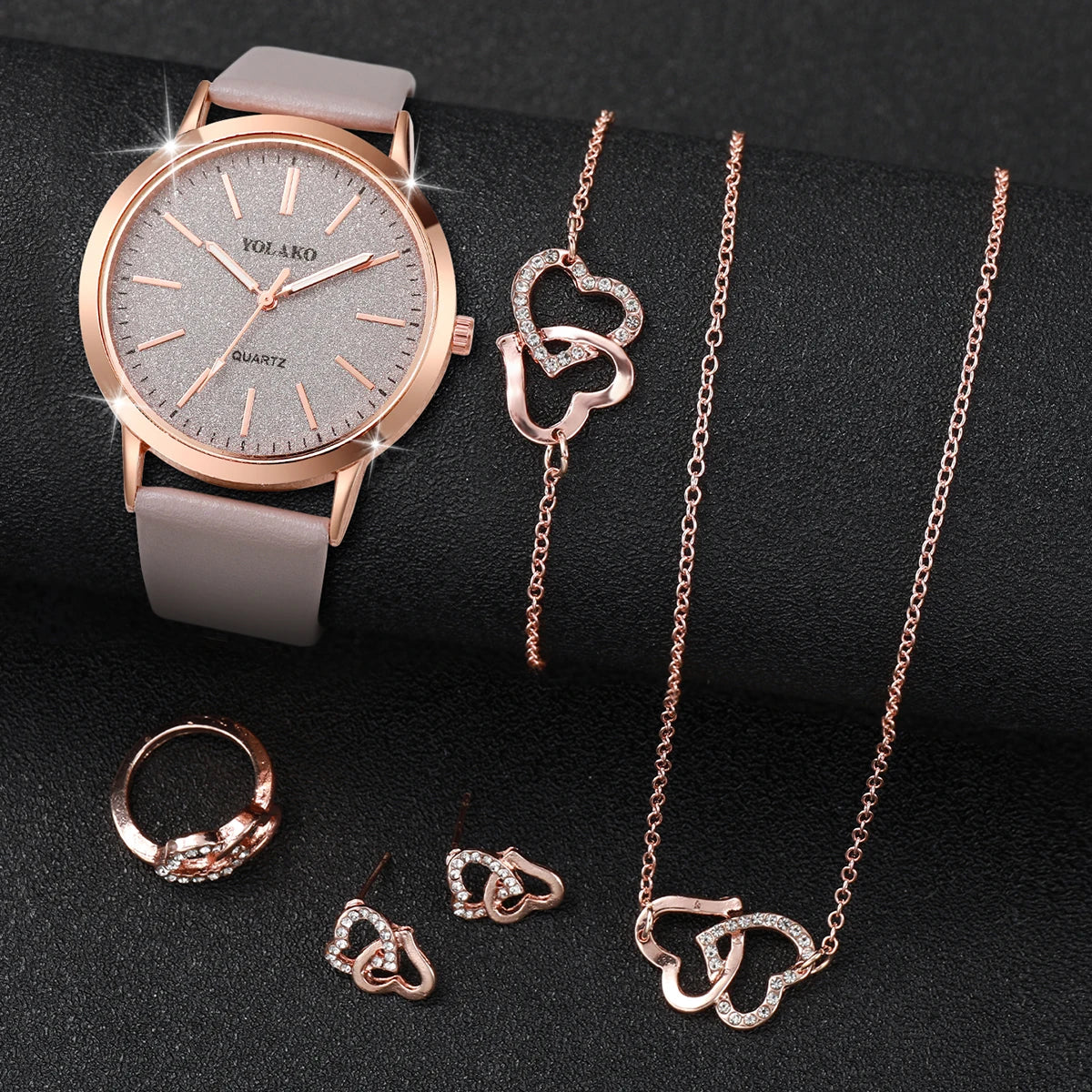 Damen Schmuckset – Quarzuhr mit Lederband & 5 Schmuckstücke Shoppingdorf