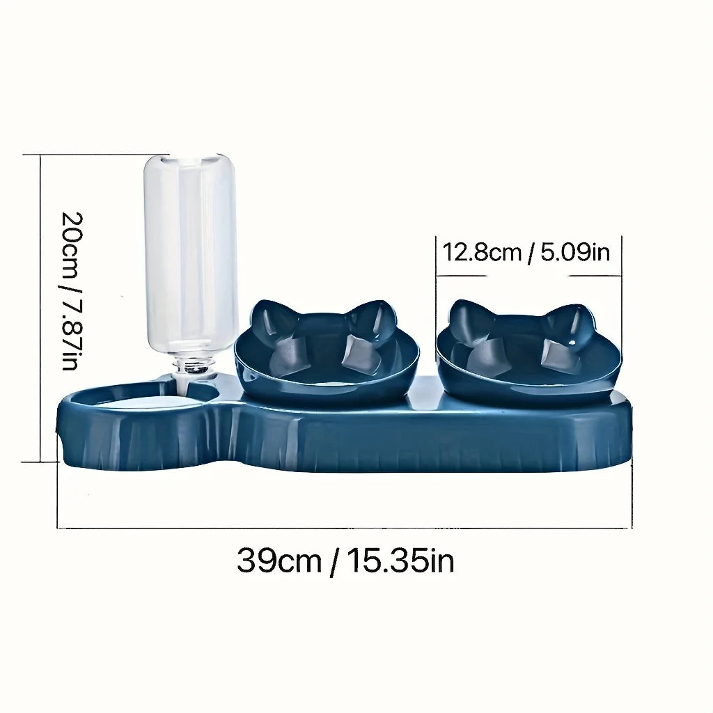 3-in-1 Katzennapf-Set mit Wasserspender – Geneigt, nackenschonend & mit Schwerkraft-Trinkflasche Shoppingdorf