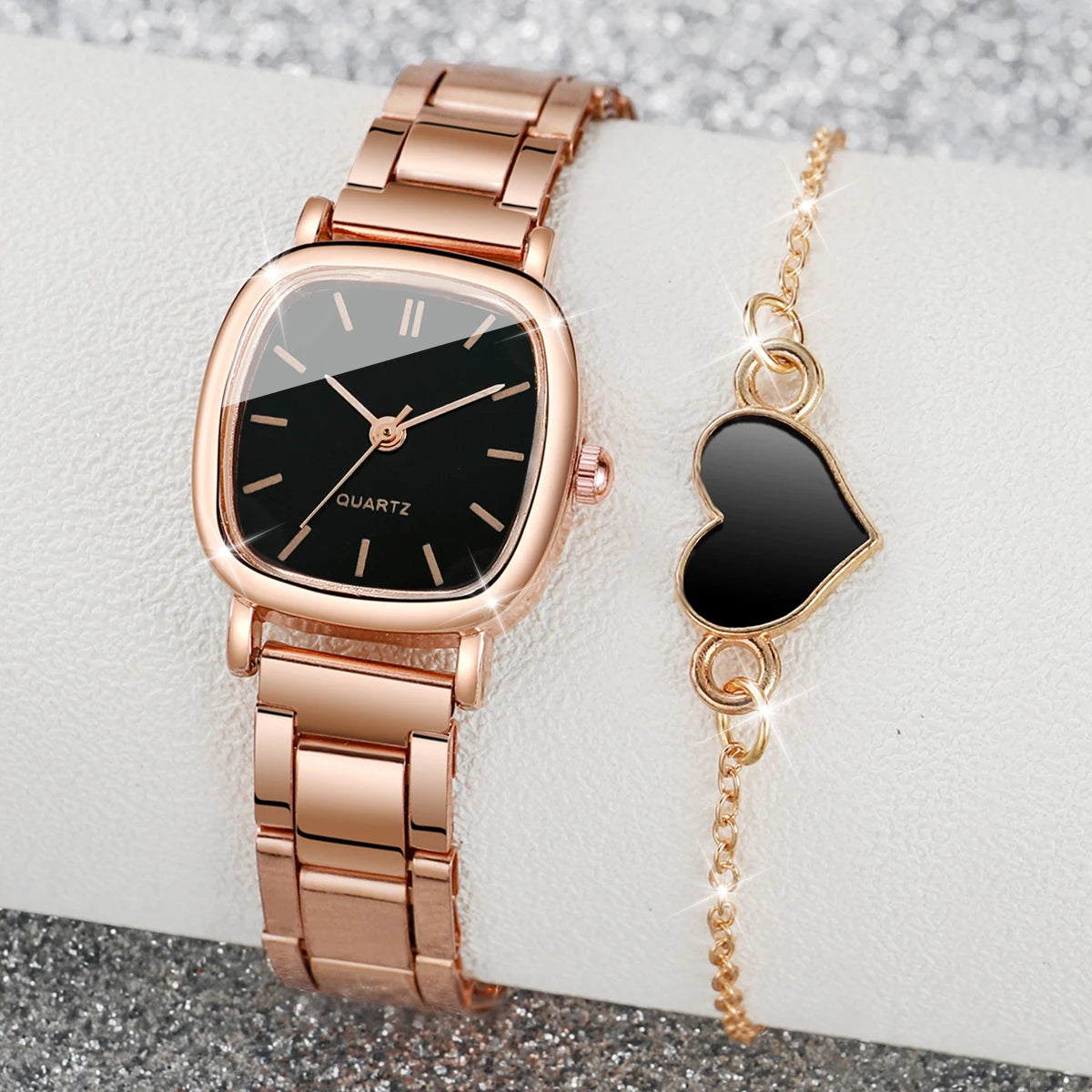 Damen Schmuckset – Eckige Quarzuhr & Armband aus Edelstahl Shoppingdorf