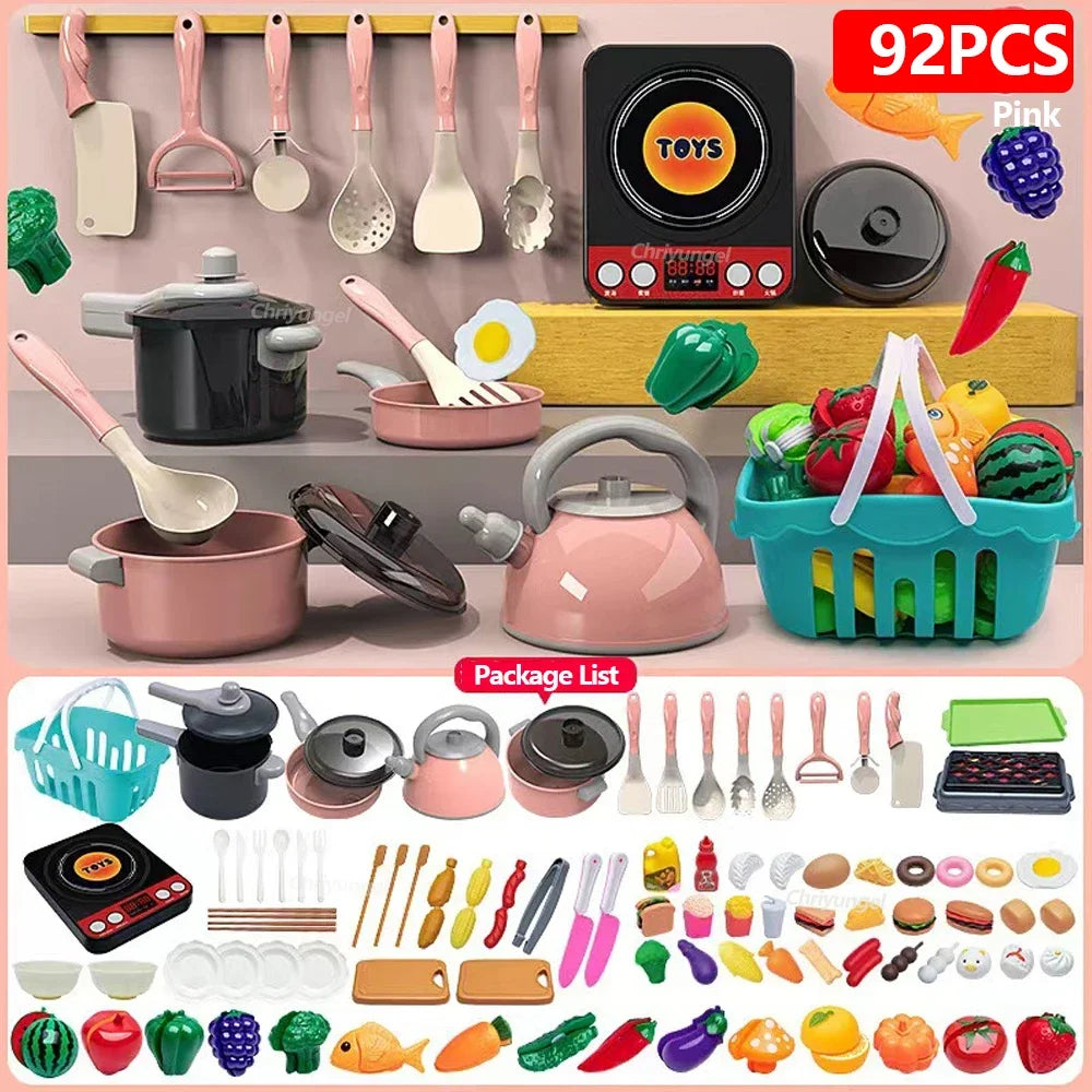 Kinder-Küchen-Spielset – 59/69/92 Teile mit Topf, Pfanne & Lebensmitteln Spieldorf