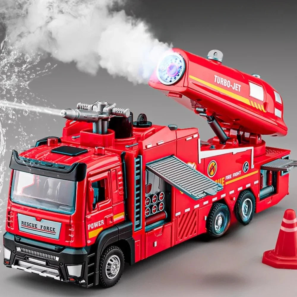 Feuerwehrauto Modell 1:32 – Mit Licht, Sound, Wasserspritzer & Rückzugmotor Spieldorf