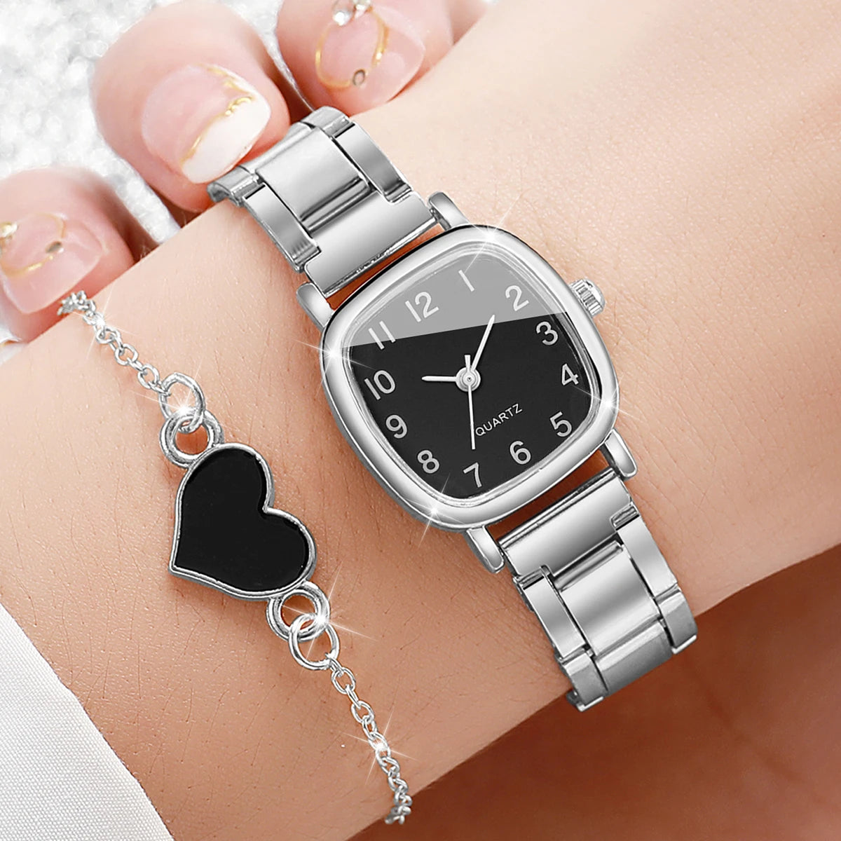 Damen Schmuckset – Eckige Quarzuhr & Armband aus Edelstahl Shoppingdorf