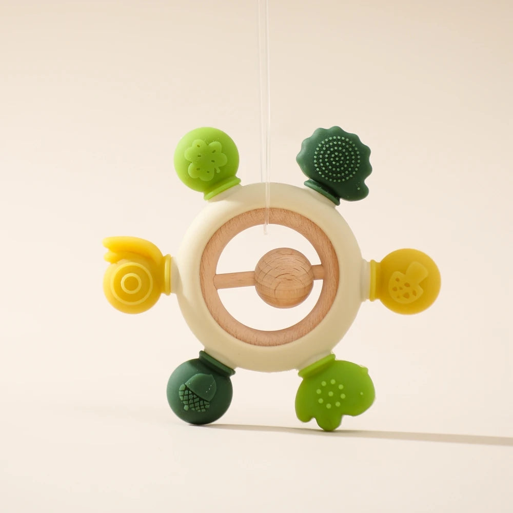 Baby Beißring & Rassel aus Holz – Häkeltiermotiv, BPA-frei Spieldorf