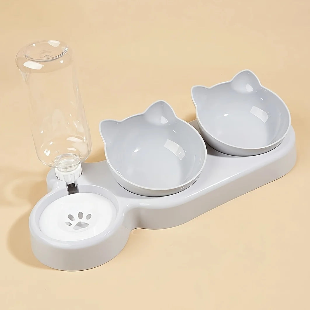 3-in-1 Katzennapf-Set mit Wasserspender – Geneigt, nackenschonend & mit Schwerkraft-Trinkflasche Shoppingdorf