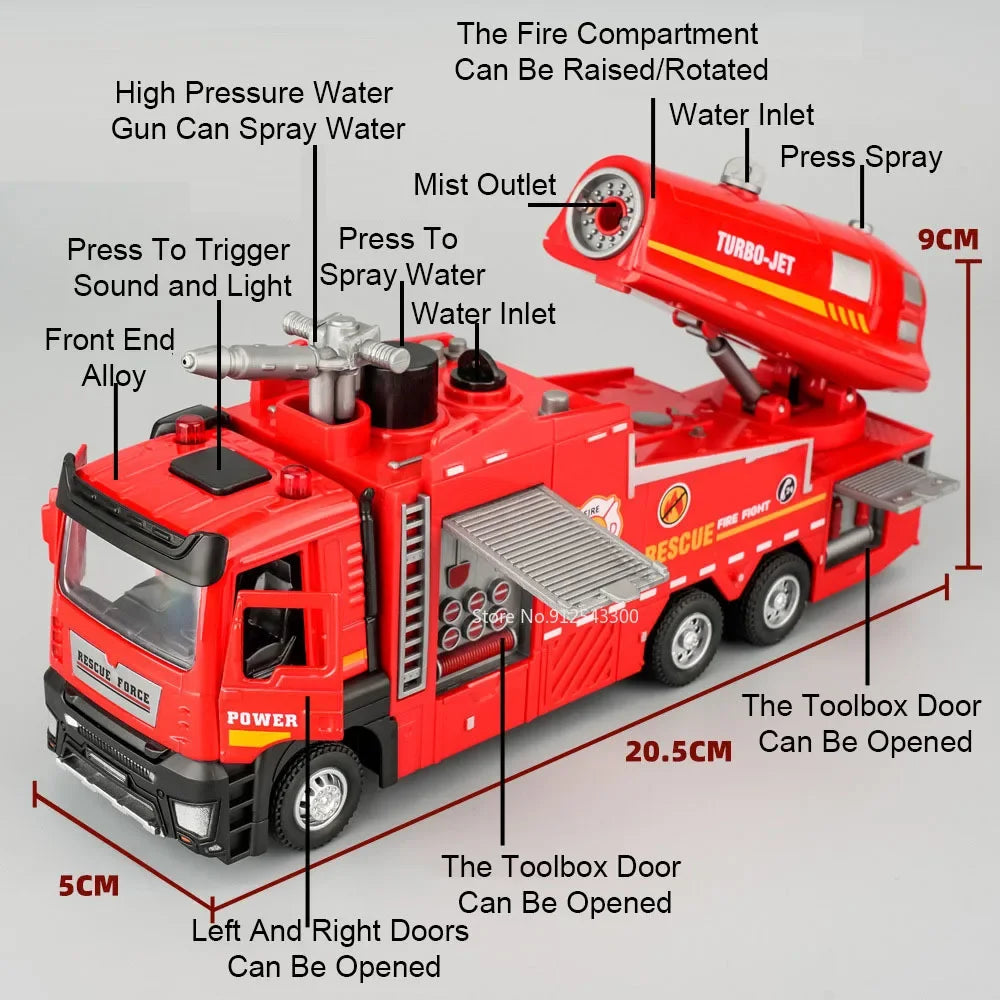 Feuerwehrauto Modell 1:32 – Mit Licht, Sound, Wasserspritzer & Rückzugmotor Spieldorf