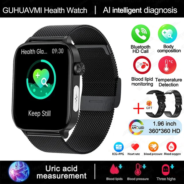 Smartwatch mit EKG, Blutdruck, Bluetooth-Telefonie & IP68 – 1,96 Zoll AMOLED – Für Android & iOS Shoppingdorf