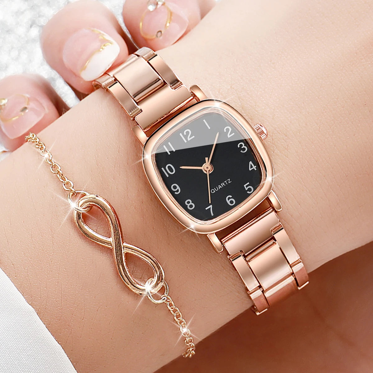Damen Schmuckset – Eckige Quarzuhr & Armband aus Edelstahl Shoppingdorf