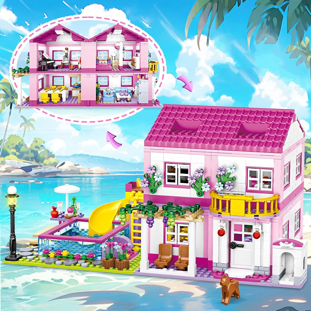 Stadthaus Bausteinset – Lego-kompatibel, Sommerferien-Villa für Kinder ab 6 Jahren Spieldorf