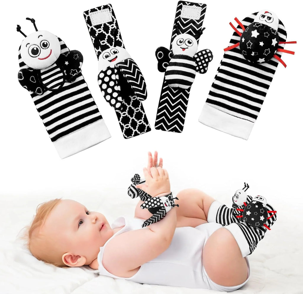 Baby Handgelenk- & Knöchelrasseln – Tier-Set für 0–24 Monate Spieldorf