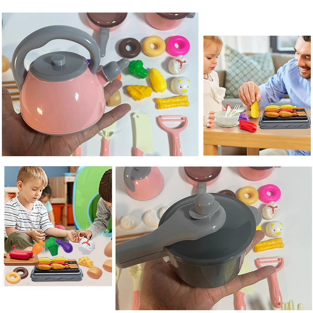 Kinder-Küchen-Spielset – 59/69/92 Teile mit Topf, Pfanne & Lebensmitteln Spieldorf