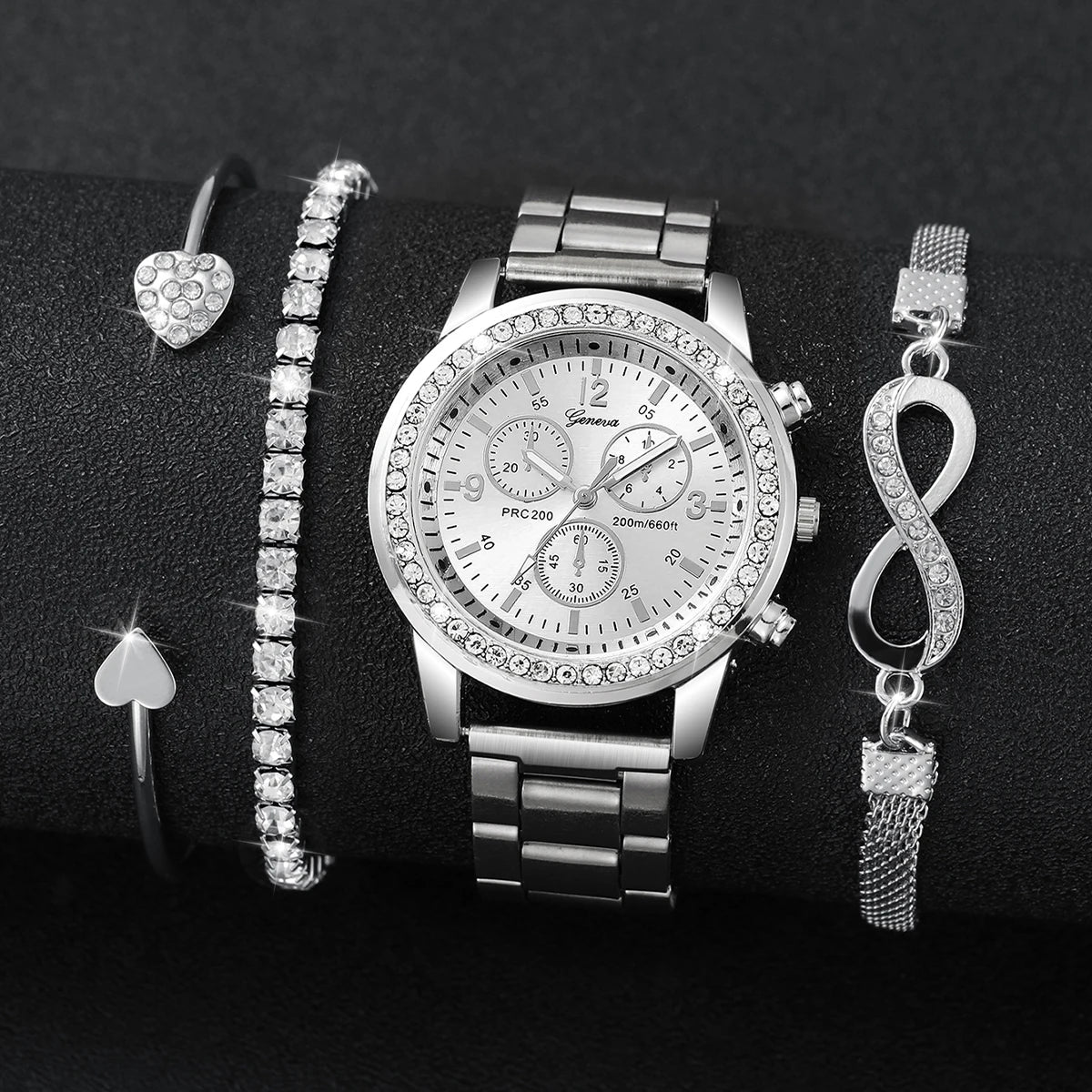 Damen Schmuckset – Quarzuhr & 3 Armbänder mit Strass Shoppingdorf
