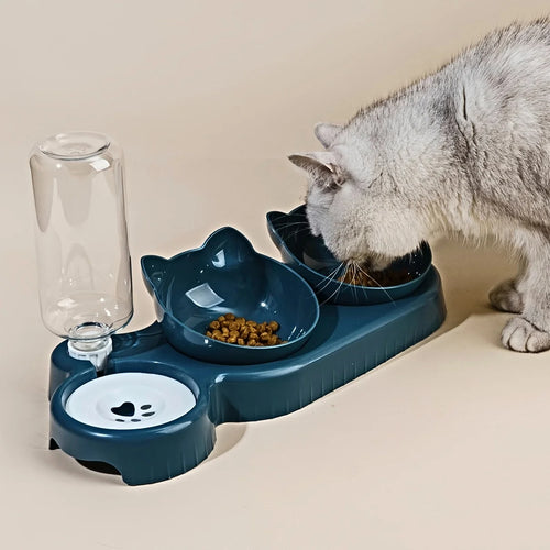 3-in-1 Katzennapf-Set mit Wasserspender – Geneigt, nackenschonend & mit Schwerkraft-Trinkflasche Shoppingdorf