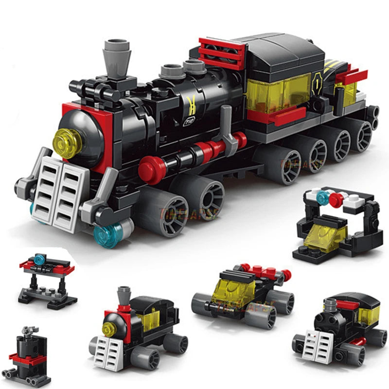 6-in-1 Bausteinset – Zug, Roboter, Hubschrauber & mehr – Lego-kompatibel Spieldorf