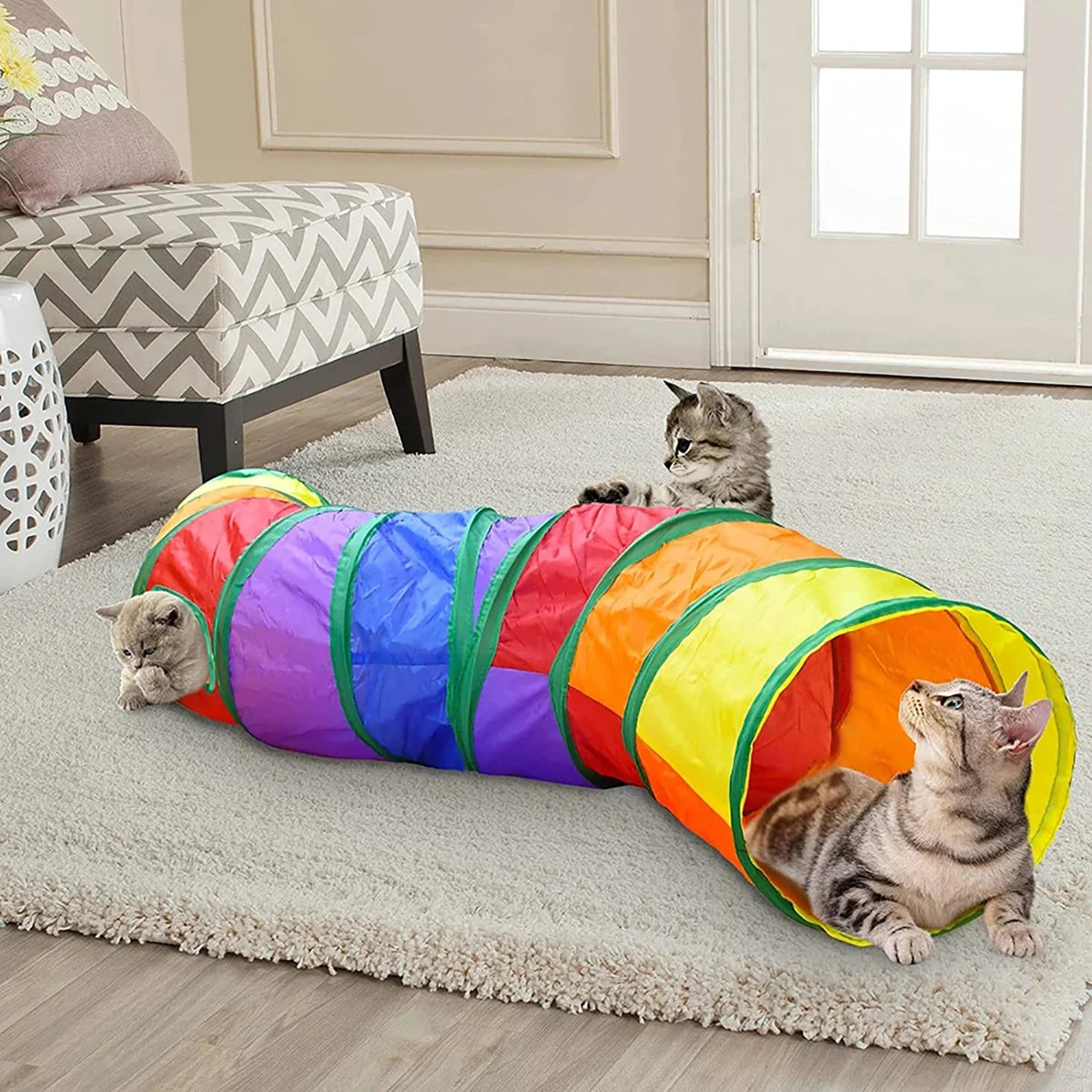 Katzentunnel faltbar – Interaktives Spielzeug für Katzen, Kaninchen & Welpen Spieldorf