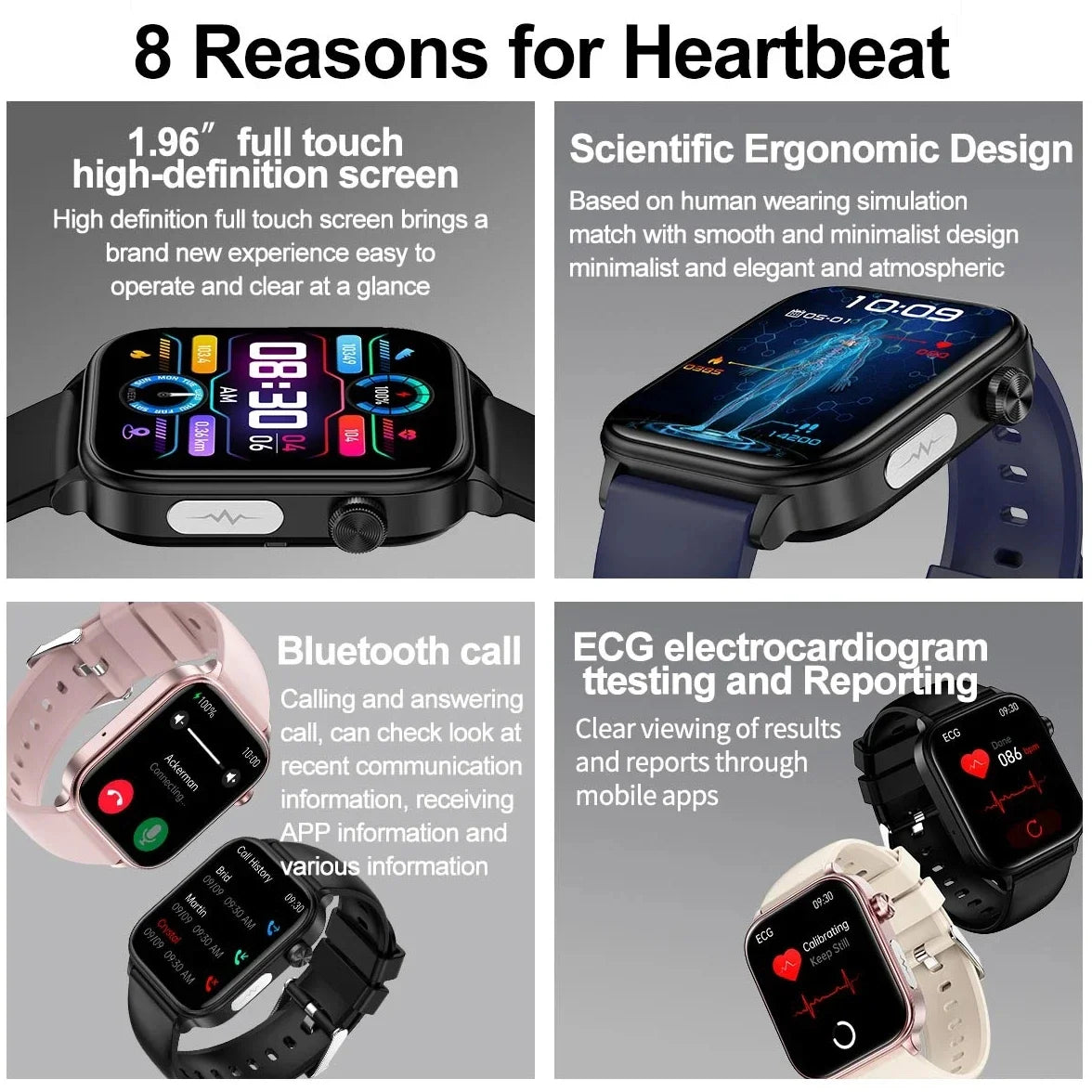 Smartwatch mit EKG, Blutdruck, Bluetooth-Telefonie & IP68 – 1,96 Zoll AMOLED – Für Android & iOS Shoppingdorf