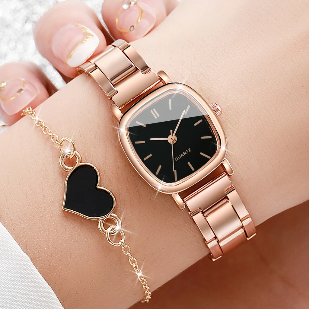 Damen Schmuckset – Eckige Quarzuhr & Armband aus Edelstahl Shoppingdorf