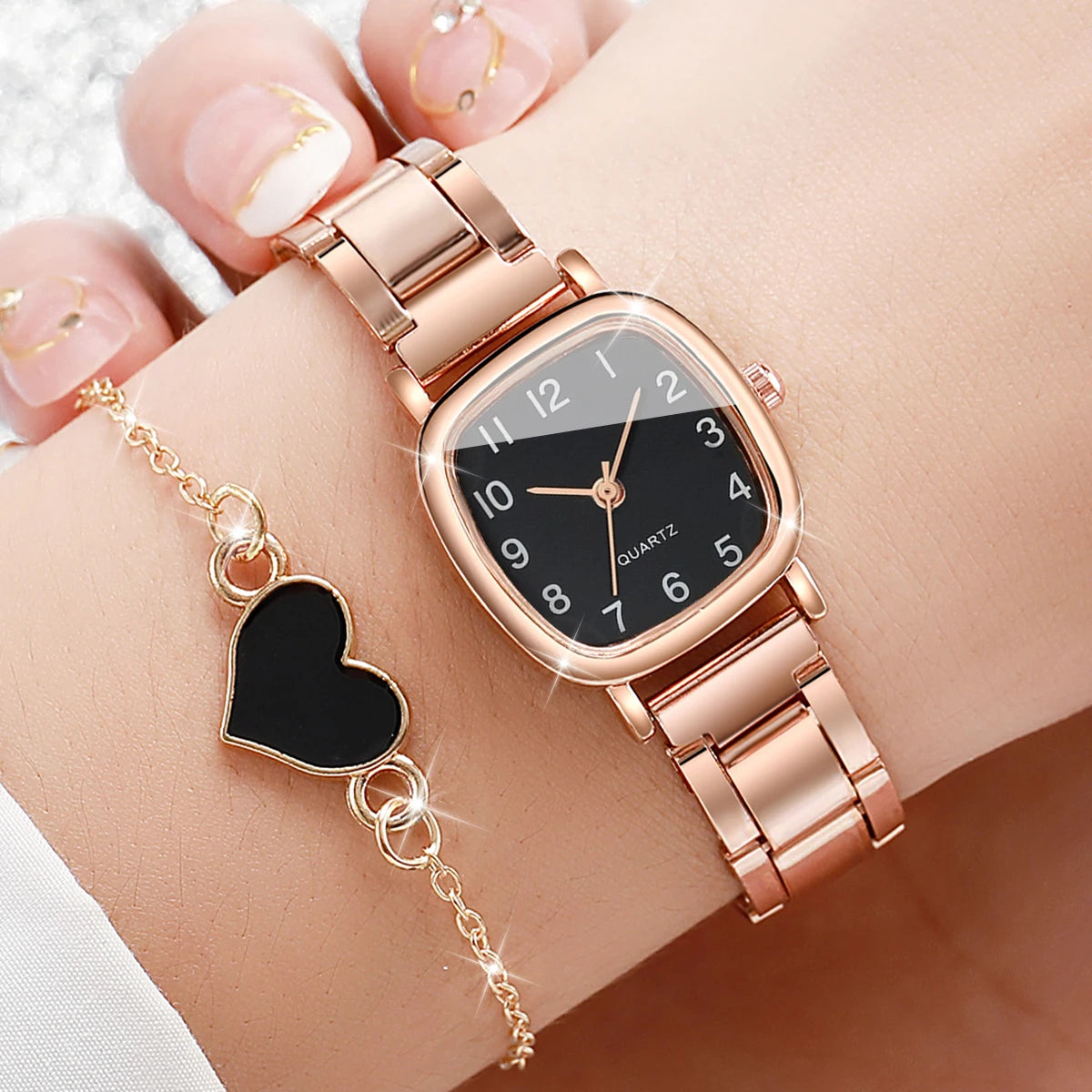 Damen Schmuckset – Eckige Quarzuhr & Armband aus Edelstahl Shoppingdorf