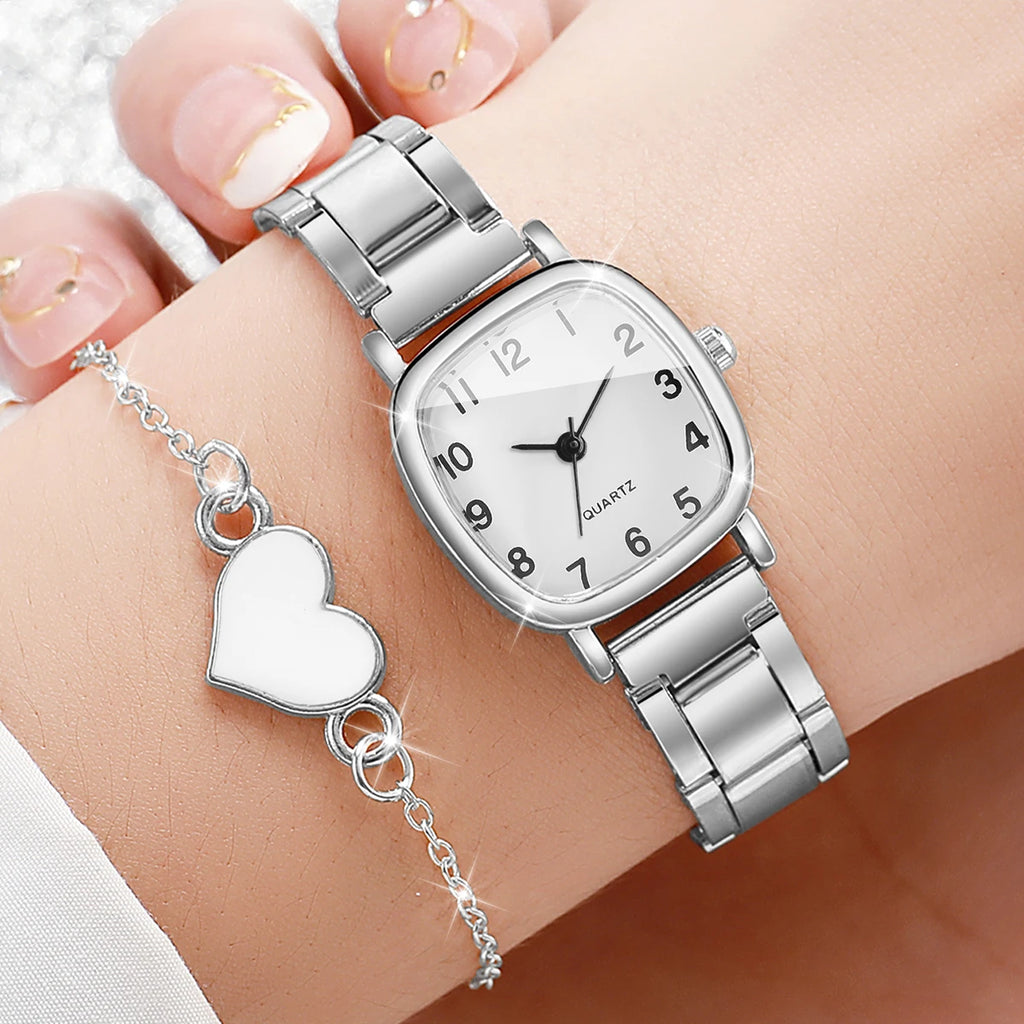 Damen Schmuckset – Eckige Quarzuhr & Armband aus Edelstahl Shoppingdorf