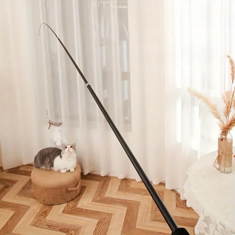 Ausziehbare Katzenangel mit Feder – Teleskop-Spielrute für Katzen Spieldorf