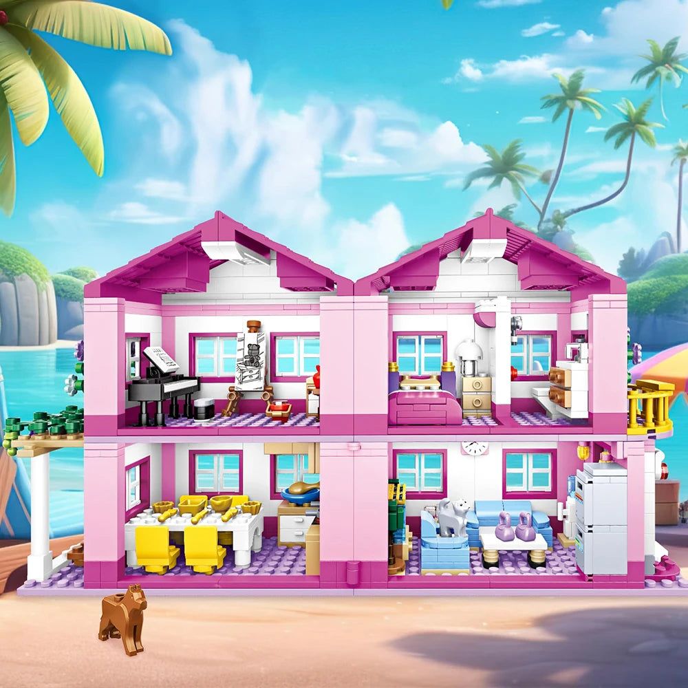 Stadthaus Bausteinset – Lego-kompatibel, Sommerferien-Villa für Kinder ab 6 Jahren Spieldorf