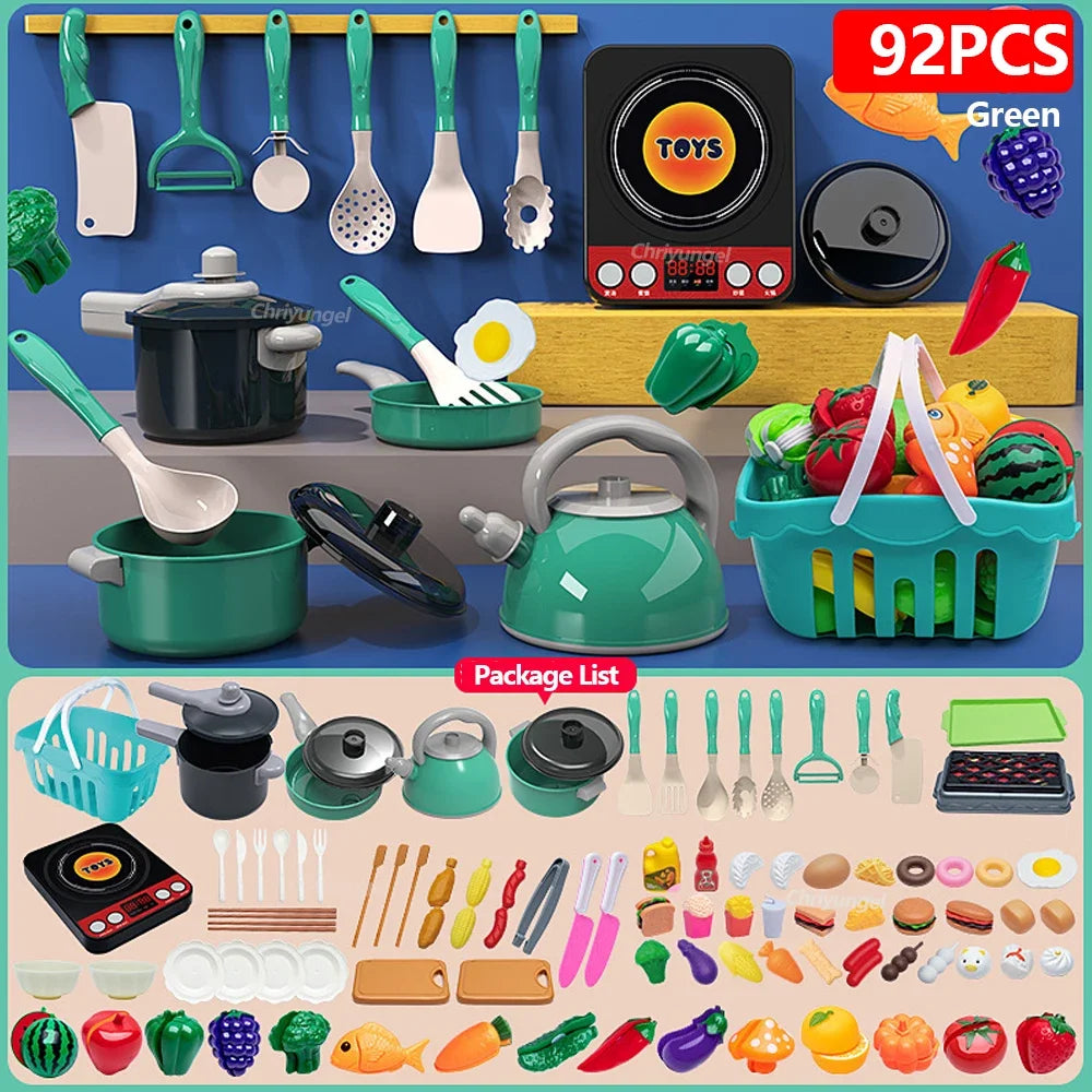 Kinder-Küchen-Spielset – 59/69/92 Teile mit Topf, Pfanne & Lebensmitteln Spieldorf