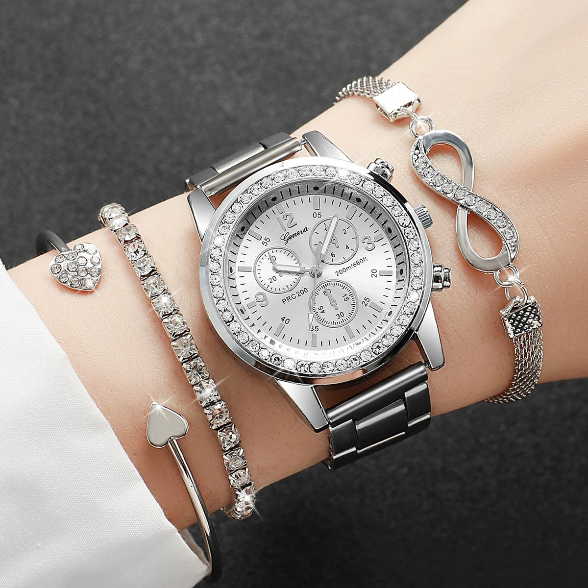 Damen Schmuckset – Quarzuhr & 3 Armbänder mit Strass Shoppingdorf