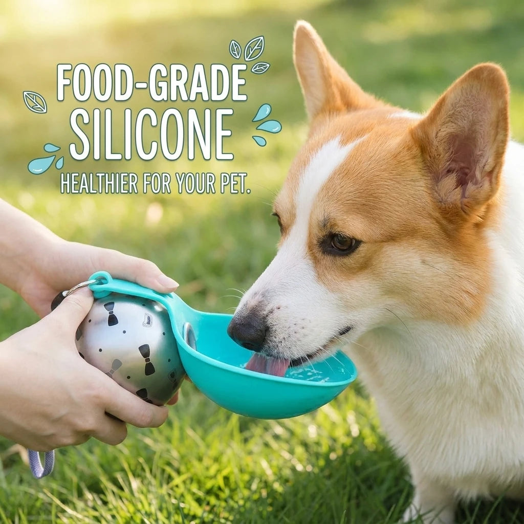 285ML Portable Leak Proof Pet Drinking Pot Outdoor Water Feeding Tool for Walking Pet 304 Stainless Steel Foldable Silicone Sink Shoppingdorf