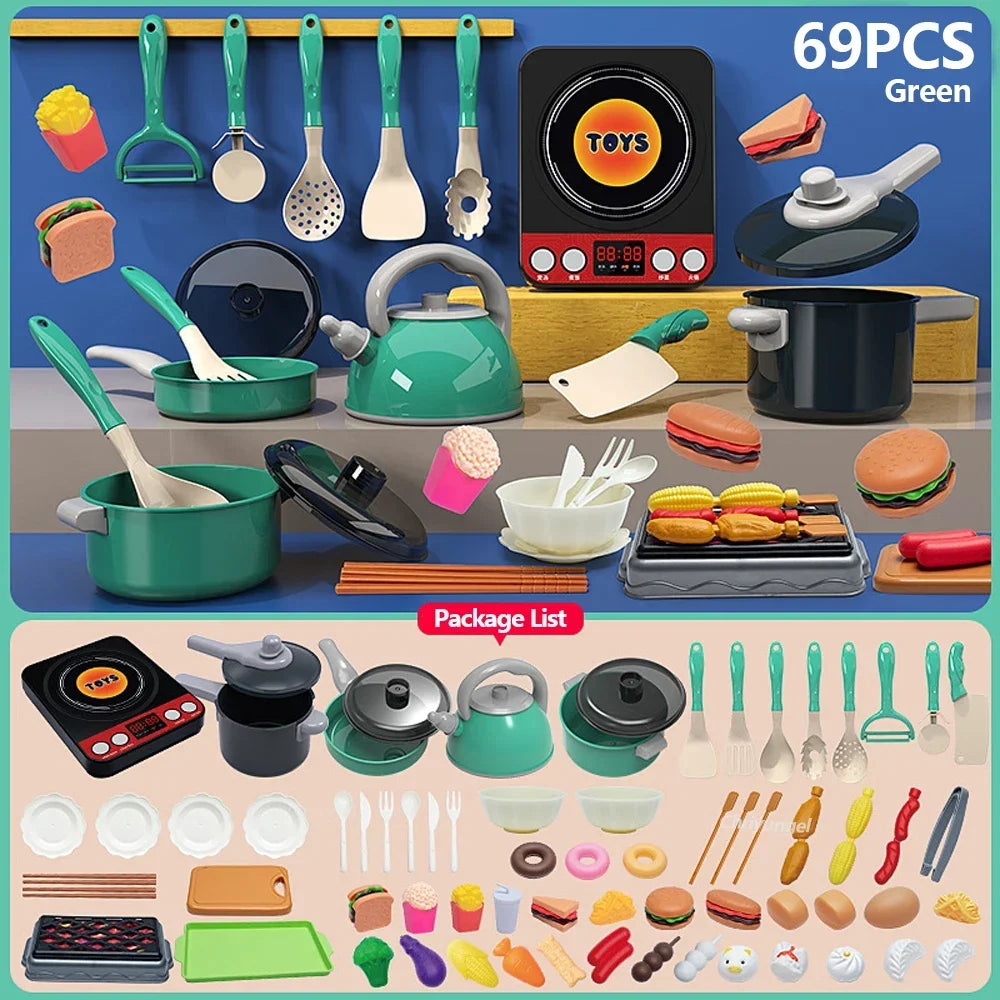 Kinder-Küchen-Spielset – 59/69/92 Teile mit Topf, Pfanne & Lebensmitteln Spieldorf