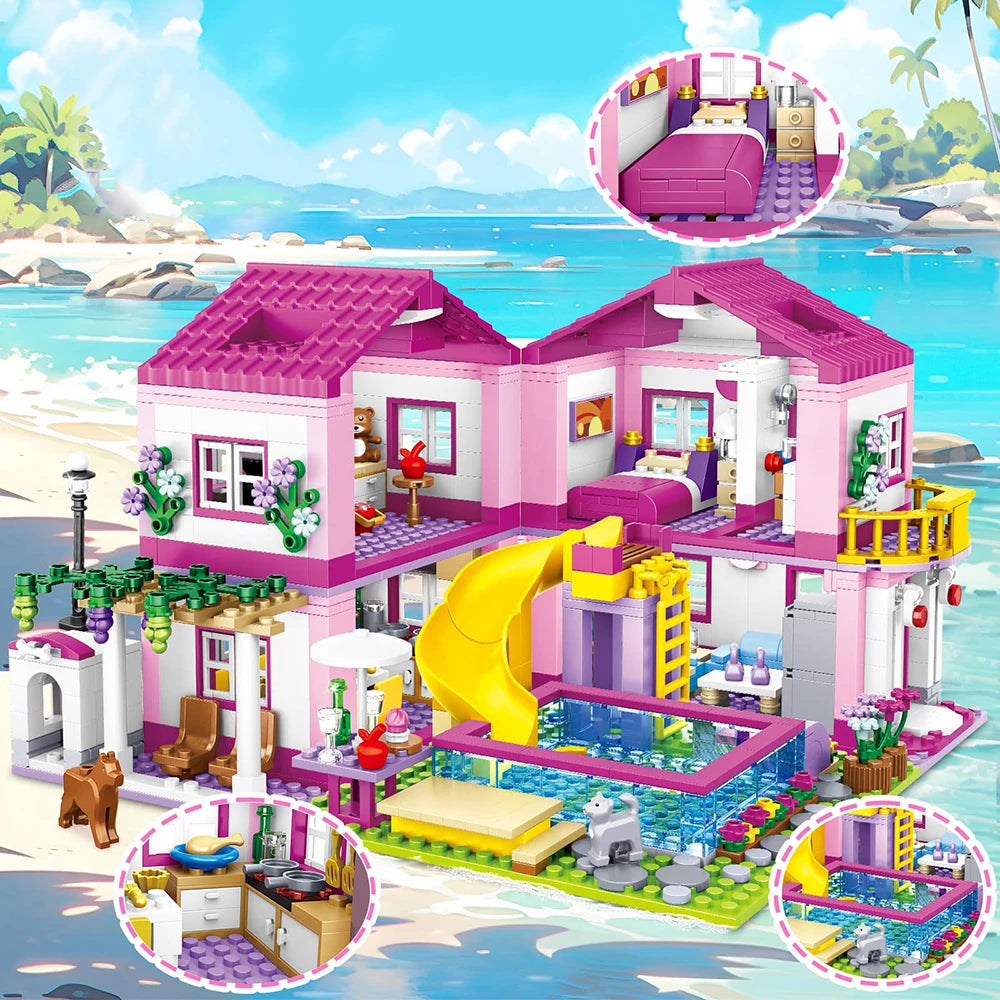 Stadthaus Bausteinset – Lego-kompatibel, Sommerferien-Villa für Kinder ab 6 Jahren Spieldorf