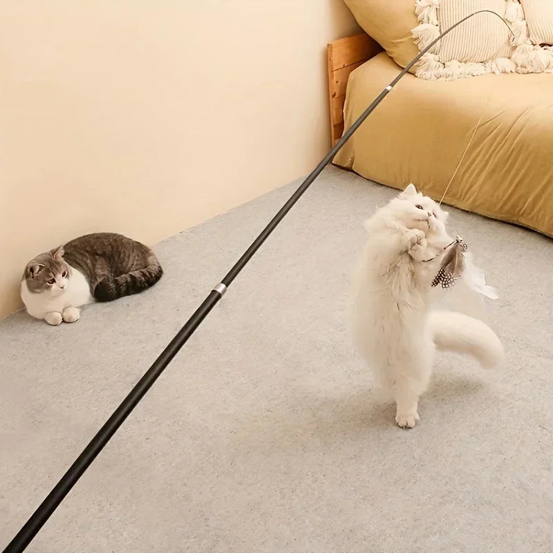 Ausziehbare Katzenangel mit Feder – Teleskop-Spielrute für Katzen Spieldorf