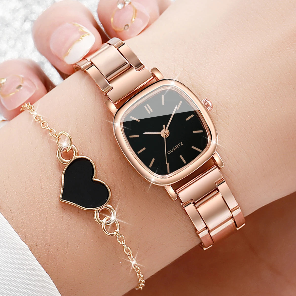 Damen Schmuckset – Eckige Quarzuhr & Armband aus Edelstahl Shoppingdorf
