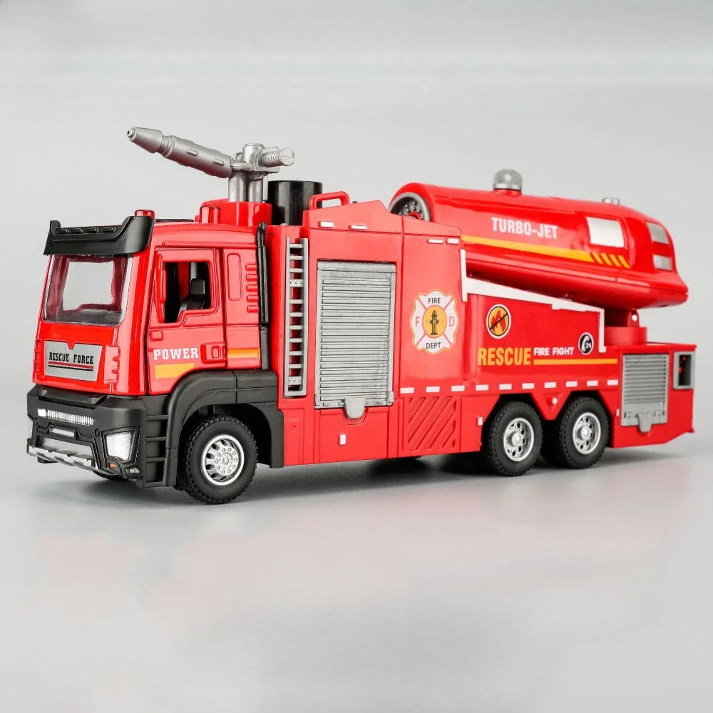 Feuerwehrauto Modell 1:32 – Mit Licht, Sound, Wasserspritzer & Rückzugmotor Spieldorf