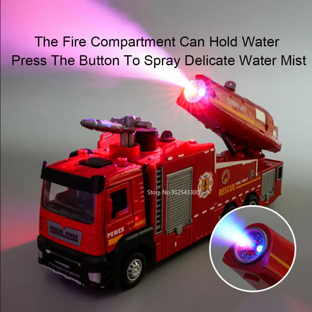 Feuerwehrauto Modell 1:32 – Mit Licht, Sound, Wasserspritzer & Rückzugmotor Spieldorf