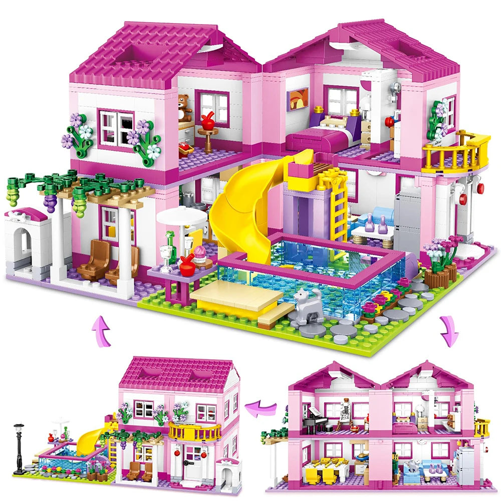 Stadthaus Bausteinset – Lego-kompatibel, Sommerferien-Villa für Kinder ab 6 Jahren Spieldorf