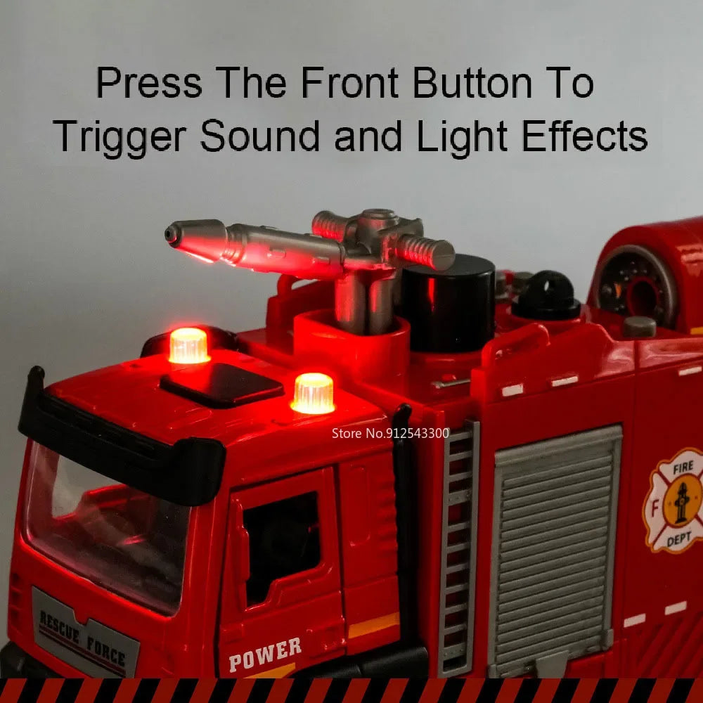Feuerwehrauto Modell 1:32 – Mit Licht, Sound, Wasserspritzer & Rückzugmotor Spieldorf