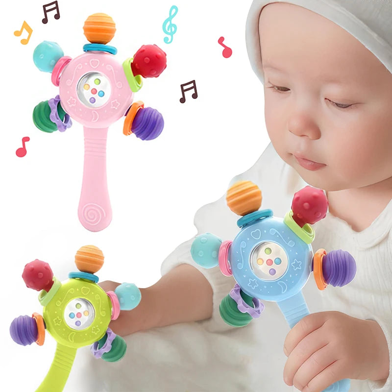 Baby Silikon-Beißring & Rasselspielzeug | Sensorisches Lernspielzeug | 0–36 Monate Spieldorf