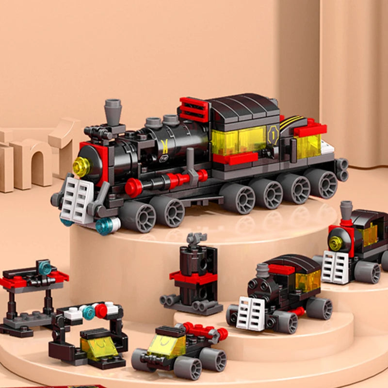 6-in-1 Bausteinset – Zug, Roboter, Hubschrauber & mehr – Lego-kompatibel Spieldorf